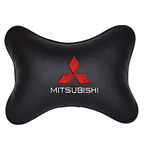 Автомобильная подушка на подголовник экокожа Black с логотипом автомобиля MITSUBISHI - изображение