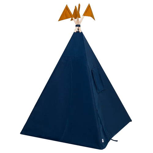 фото Палатка vamvigvam вигвам для детей из льна с контрастными шторками (стандартный), синий