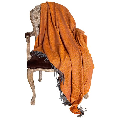 Плед BR-SPR-R1628 Покрывало накидка на кровать диван кресло терракотовая с серыми кистями