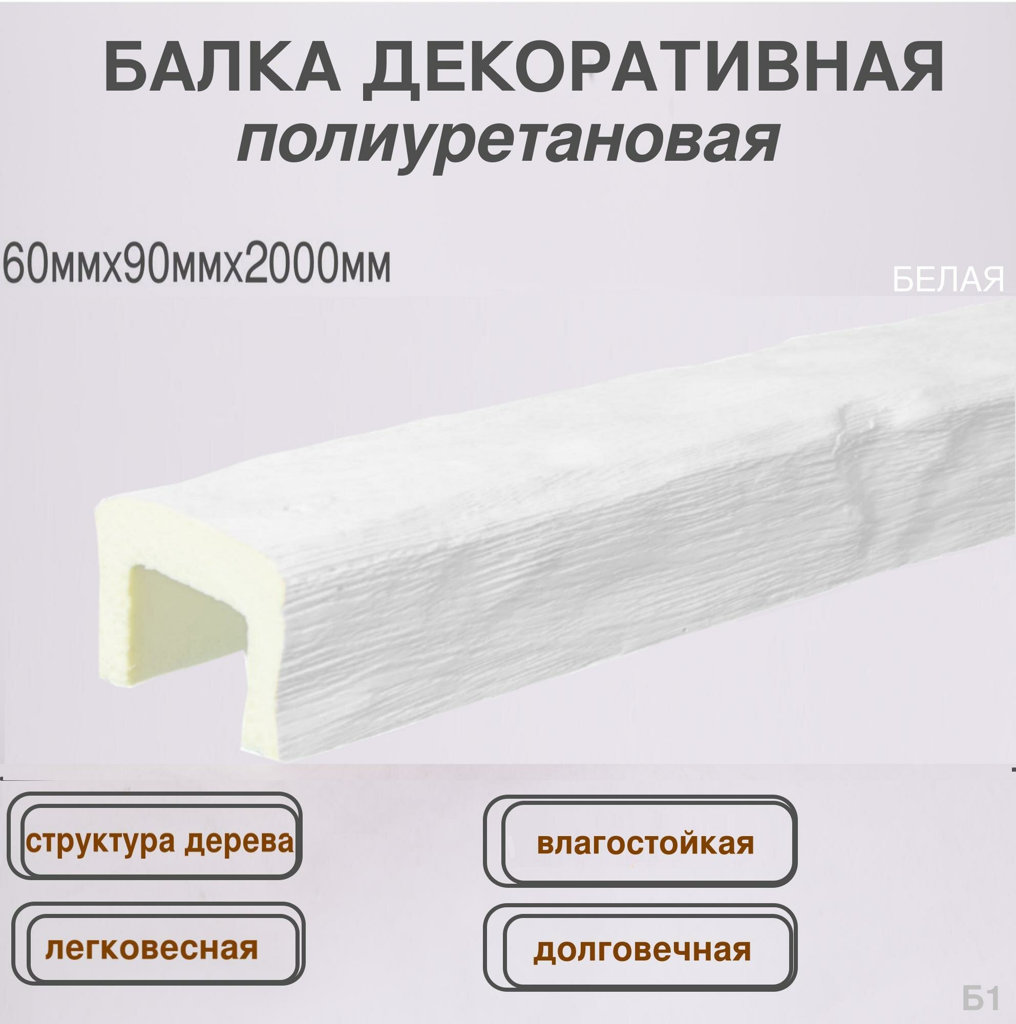 Балка потолочная декоративная полиуретановая белая 60ммх90ммх2000мм