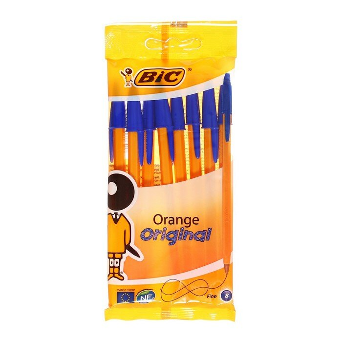 Набор ручек шариковых 8шт BIC Orange Fine, синяя, тонкое письмо, оранжевый корпус 9942613