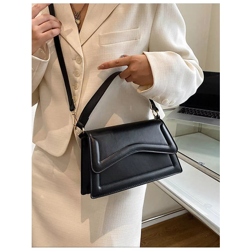 фото Сумка кросс-боди неушанка, фактура гладкая, черный