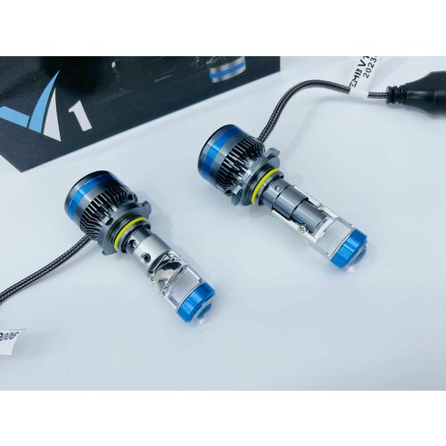 Светодиодные линзованные лампы (мини-линзы) LED V1, цоколь НB4 (9006), 12-24V, 5500K, комплект 2шт
