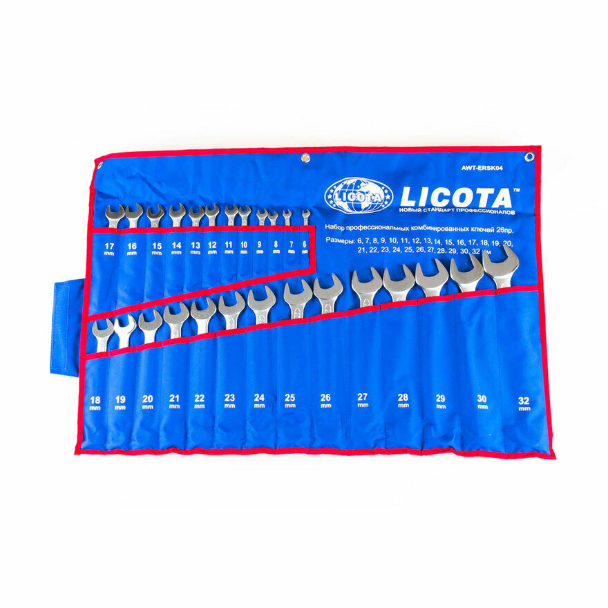 Licota AWT-ERSK04 Набор ключей комбинированных 26 предметов 6-32 мм в скрутке - фото №7