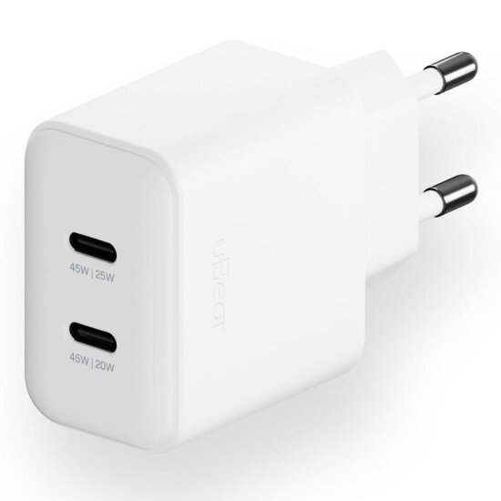 Сетевое зарядное устройство Ubear Motion 2xUSB-C, GaN, 45 Вт, белый