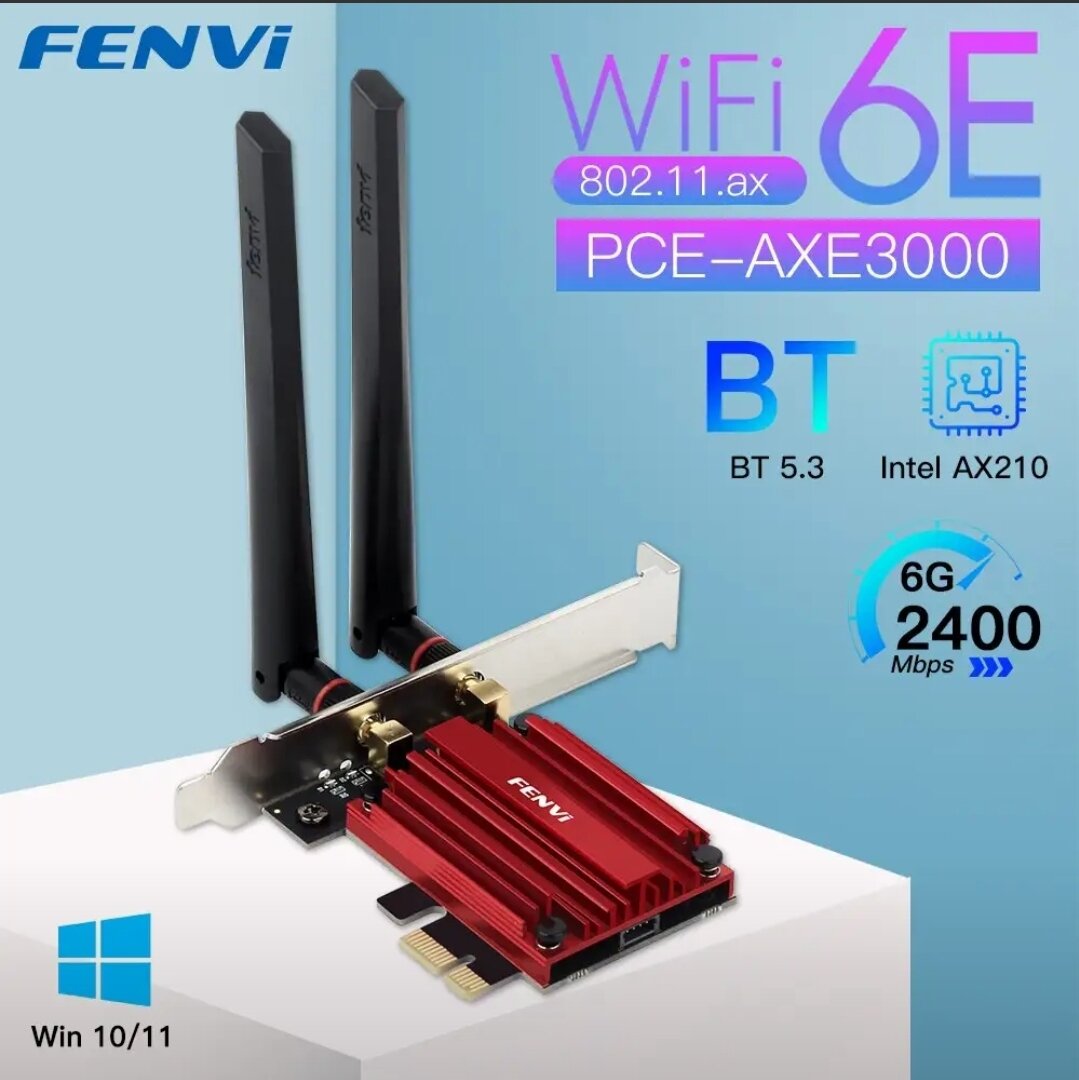 Двухдиапазонный беспроводной Wi-Fi-адаптер Fenvi PCE-AXE3000 Wi-Fi 6E AX210 Bluetooth 53 5374 Mb/s с 2 4 Г 5 ГГц 6 Г Wi-Fi 802 11 AX AC