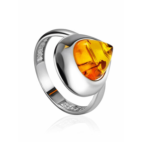 Кольцо, серебро, 925 проба, янтарь, размер 16, оранжевый
