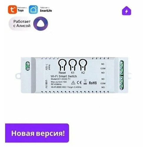 Умное реле контроллер с корпусом WIFI+RF 433 на два канала с Алисой для Умного дома