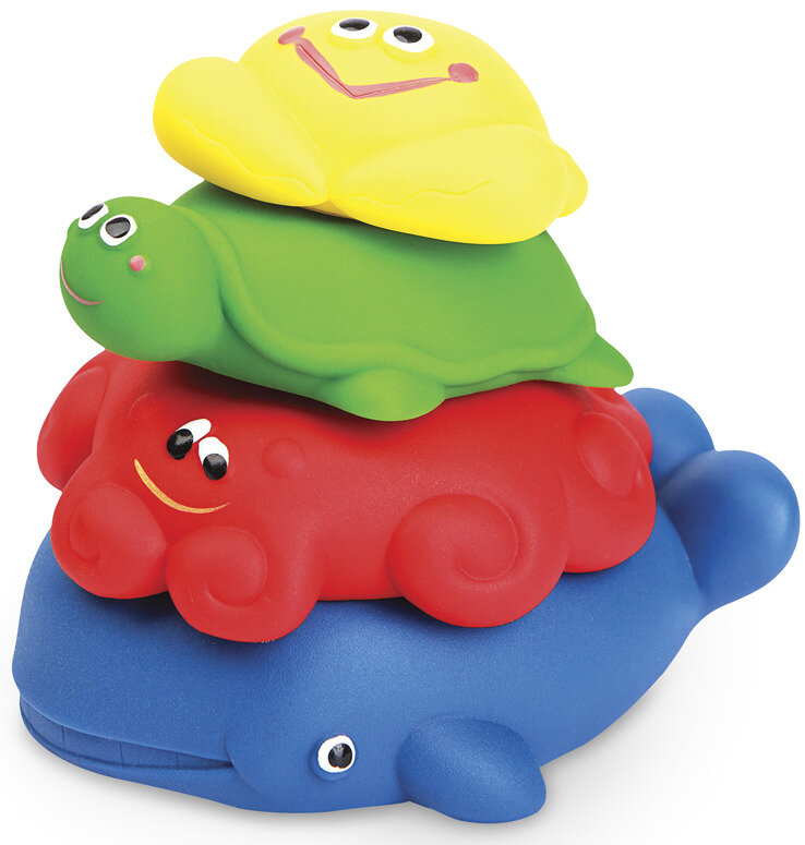 Резиновые игрушки "Морская пирамидка", игровой набор из 4 фигурок морских животных для купания в ванной
