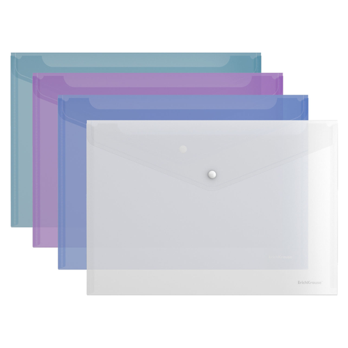 Папка-конверт Erich Krause на кнопке А4 полупрозрачная цветная 140мкм, 12 шт папка конверт a4 на кнопке manga erich krause