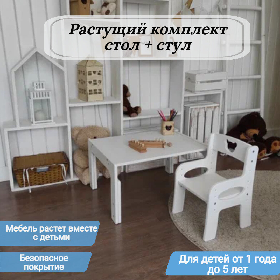 Комплект детской растущей мебели rastistolikids/ Детский стол и стул, от 1 года до 5 лет