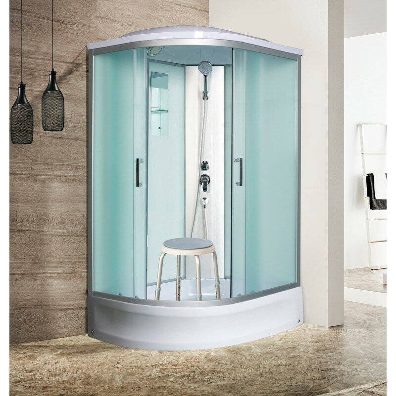 фото Душевая кабина River Desna 100x80x26 МТ R 10000002557 профиль Матовый хром задняя стенка Белая