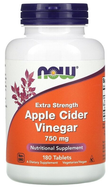 Таблетки NOW Apple Cider Vinegar, для пищеварения, 750mg, 180 шт