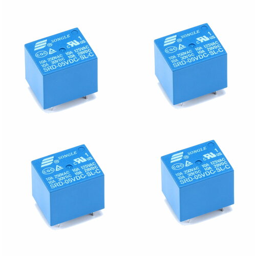 Электромагнитное реле 5В 10 А (SRD-05VDC-SL-C) в наборе 4 шт