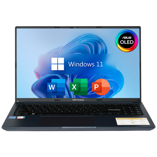 15.6" Ноутбук ASUS VivoBook 15X OLED, 130% sRGB 2.8K (2880 x 1620) 120Гц, Intel Core i7-12700H (14 ядер), RAM 16 ГБ DDR4, SSD 512 ГБ, Intel Iris Xe Graphics, Windows 11 Pro + Office 2021 Pro Plus, Русская раскладка, Indie Black