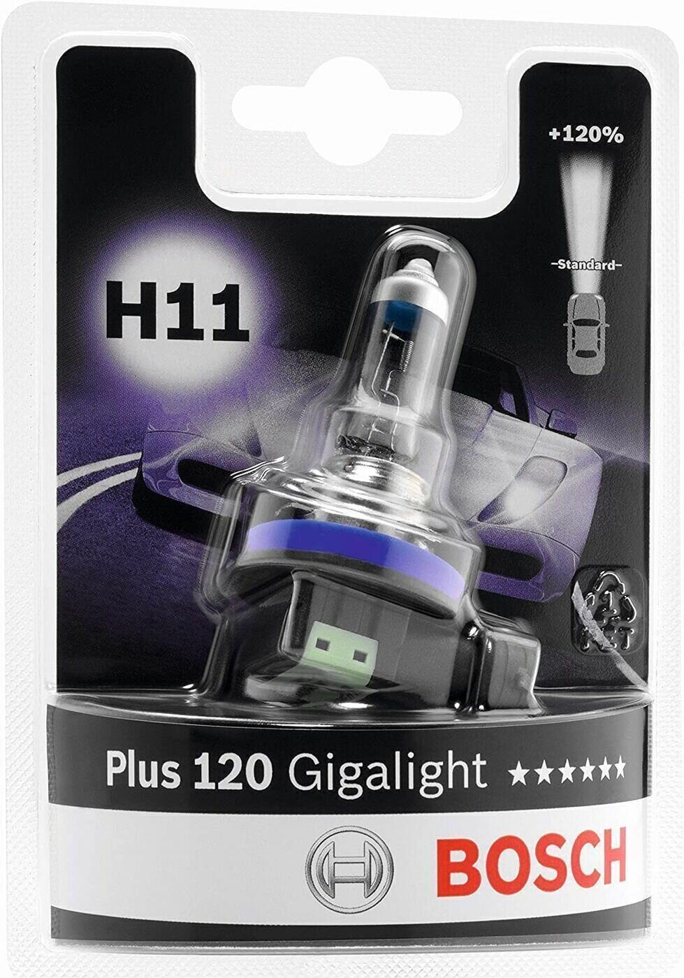 Лампа автомобильная H11 55W (+120% света) Gigalight Plus 120 (блистер 1шт.)
