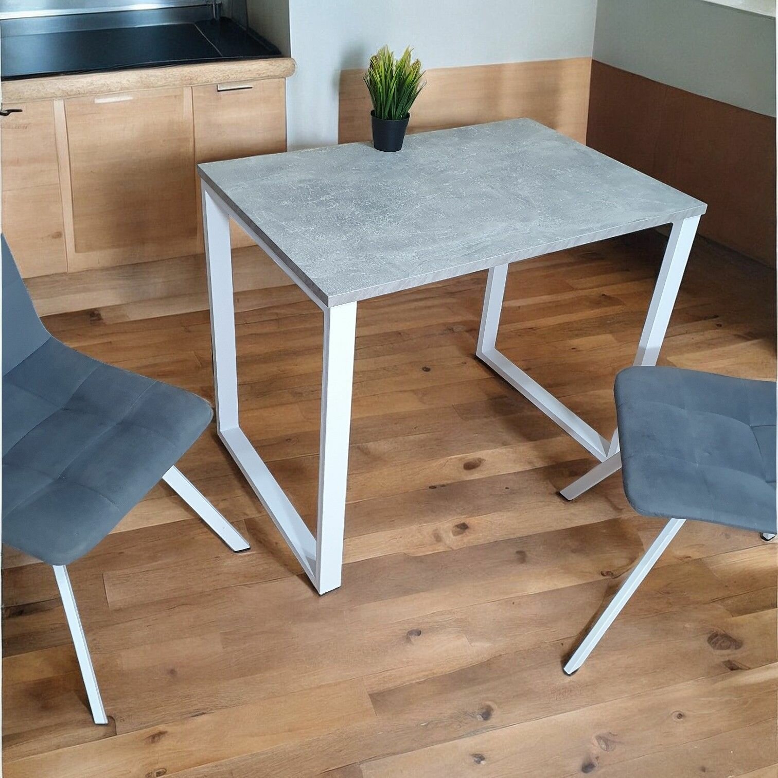 Стол лофт обеденный Бетон 80*80 см. Ножки лофт белые