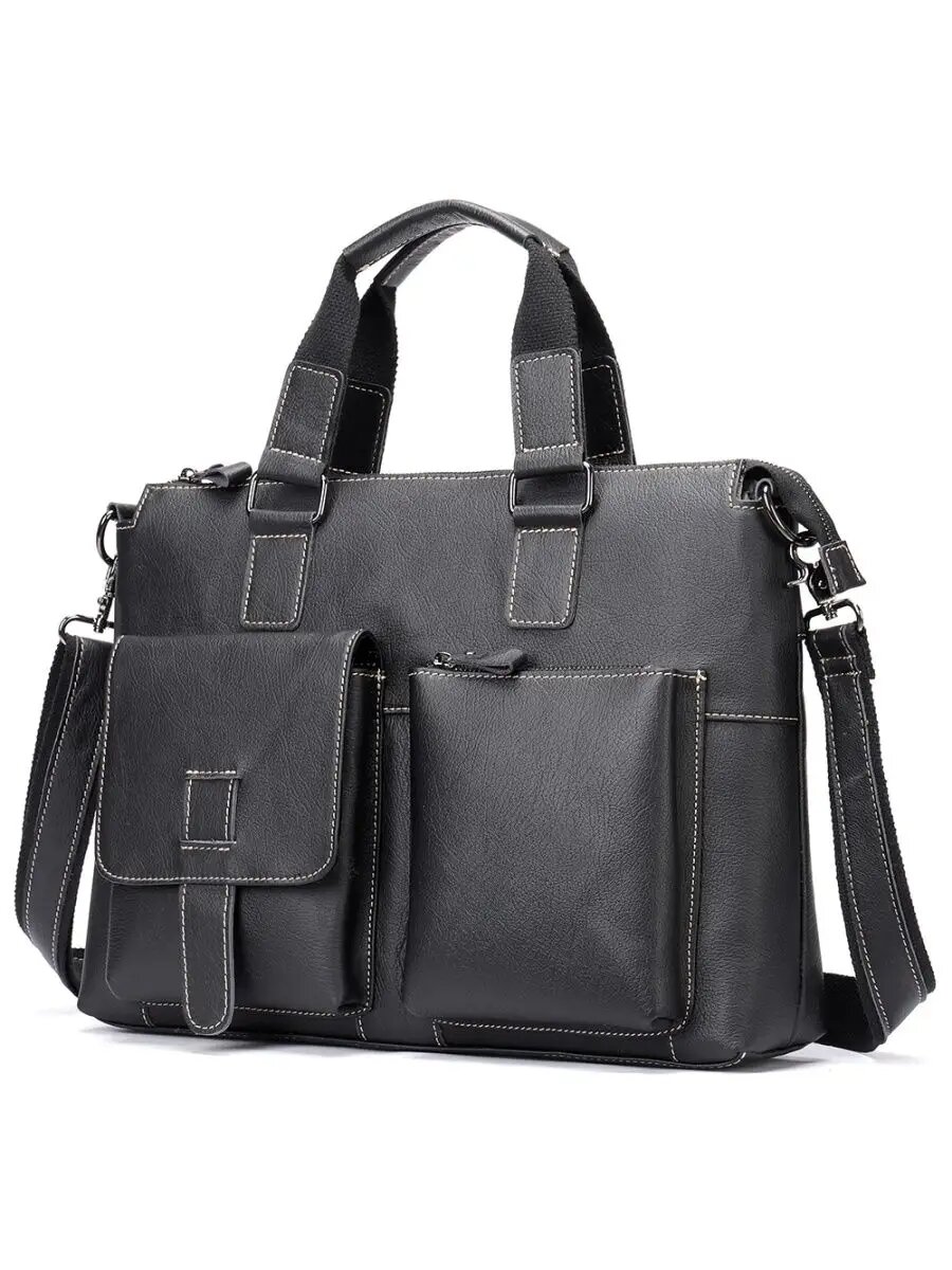 Сумка кросс-боди GENUINE LEATHER, фактура гладкая, черный — фото 1