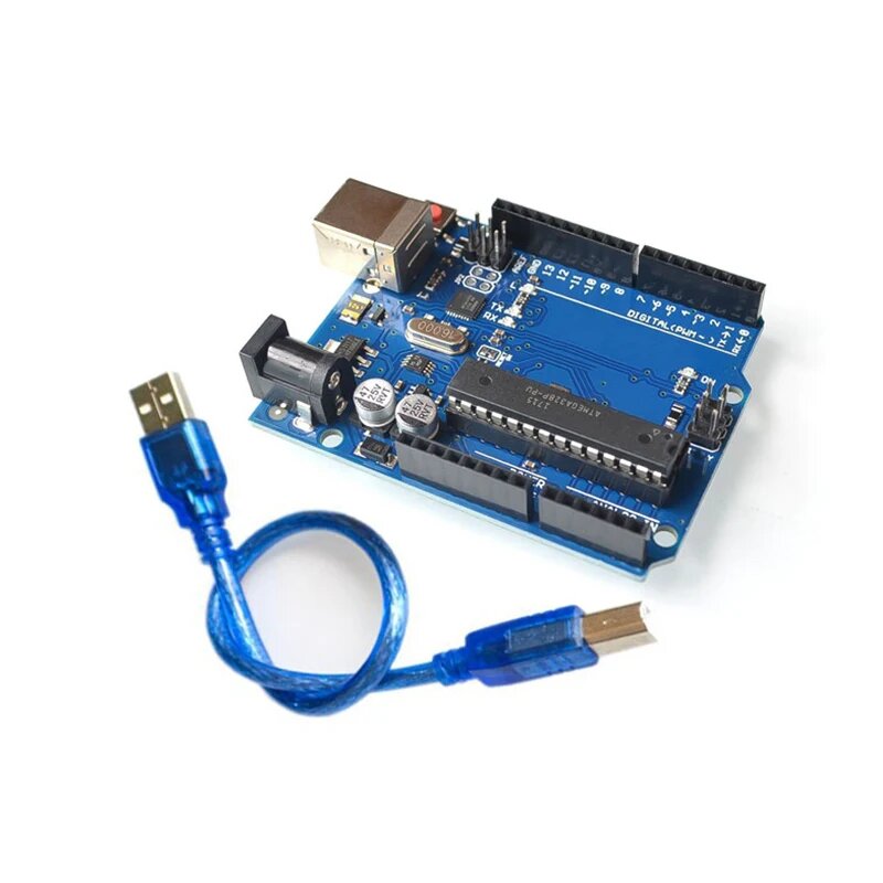 Один комплект, официальная коробка UNO R3, чип ATMEGA16U2 + MEGA328P для Arduino UNO R3, макетная плата + usb-кабель, UNO R3 With Cable
