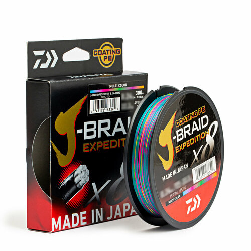 Плетеный шнур Daiwa J-Braid Expedition x8, 0.06 мм, 5.2 кг, 300 м, разноцветный