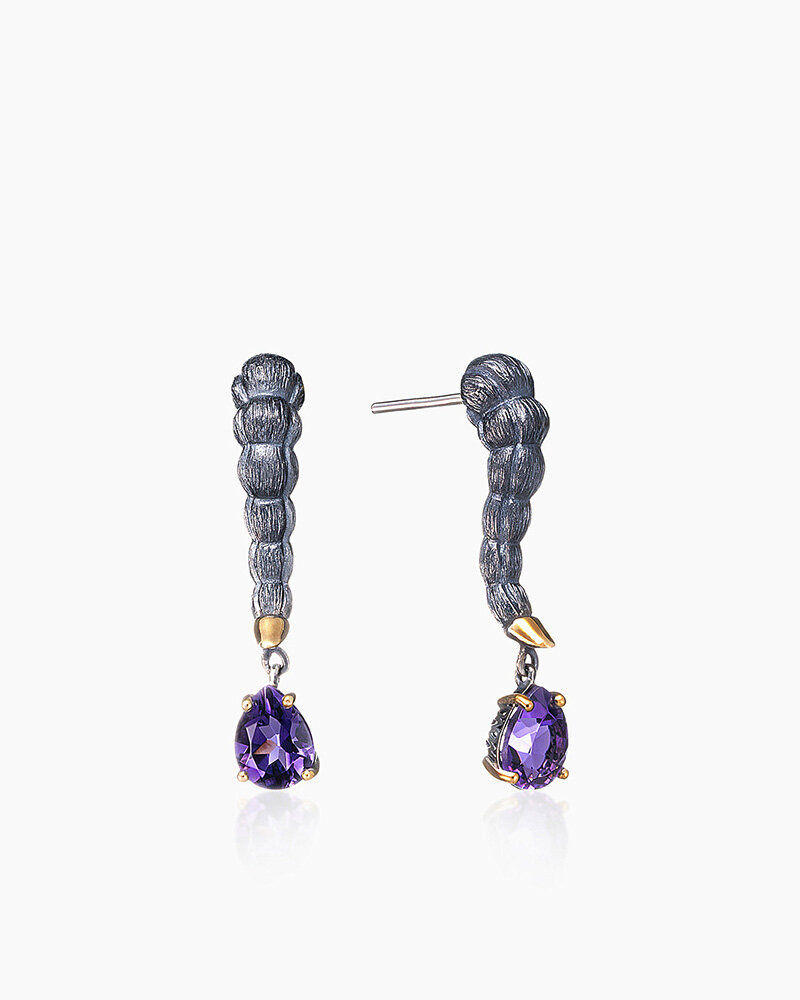 Серьги SARKISSIAN, серебро, 925 проба, золочение, чернение, аметист, , фиолетовый