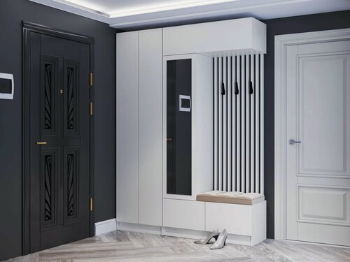 Изображение товара Прихожая «Руэлла» со шкафом, зеркалом и вешалкой, ЛДСП (Белый) 160х40х220