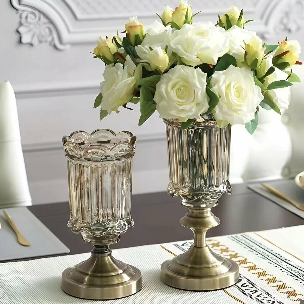 Ваза 26 см  Стекло Металл 1 шт