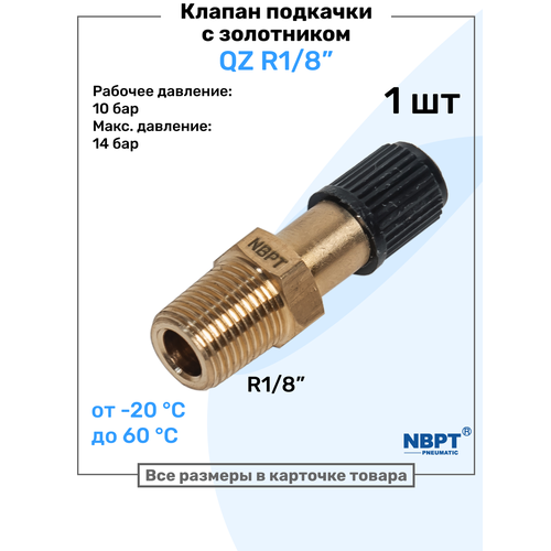 фото Клапан подкачки qz 01 - r1/8", ниппель с золотником, штуцер для подкачки, nbpt