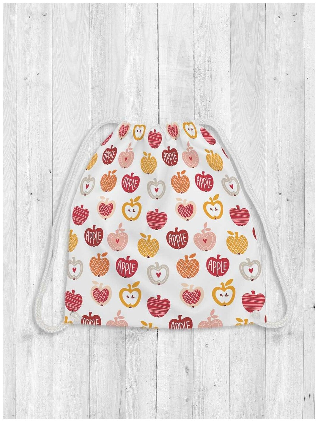 Сумка рюкзак-мешок JoyArty "Яблочные сердца" для обуви и вещей, 38x40 см