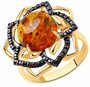 Кольцо из золочёного серебра Diamant online 216202 с фианитом и янтарём