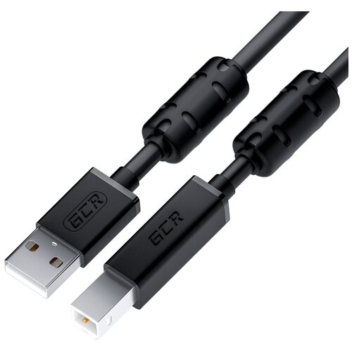 GCR Кабель PROF 3.0m USB 2.0, AM/BM, черный, ферритовые кольца, 28/24 AWG, экран, армированный, морозостойкий (GCR-52417)