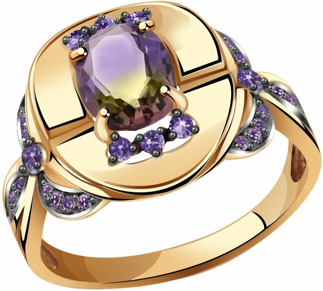 Кольцо Diamant online, золото, 585 проба, аметрин, фианит