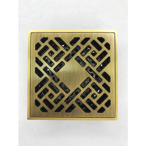 Трап душевой с обратным клапаном(гидрозатвор) 100*100мм решетка 4 из нержавеющей стали и латуни прямой цвет бронзовый