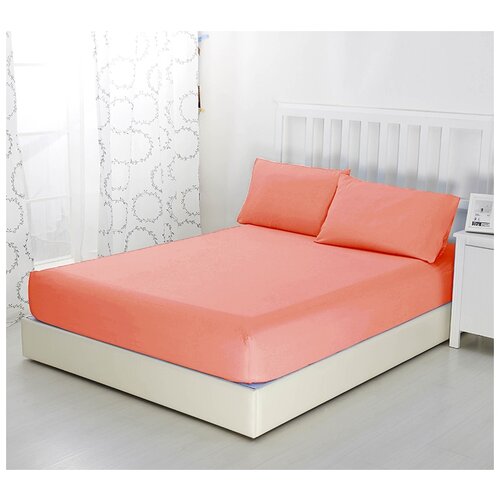 фото Простыня на резинке лососевый, 180х200х20, трикотаж текс-дизайн