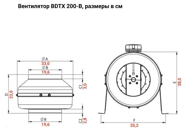 Круглый канальный вентилятор BVN BDTX 200-B
