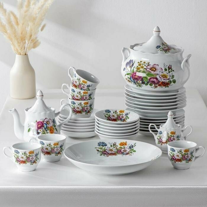 Набор столовой посуды 'Букет цветов', 34 предмета