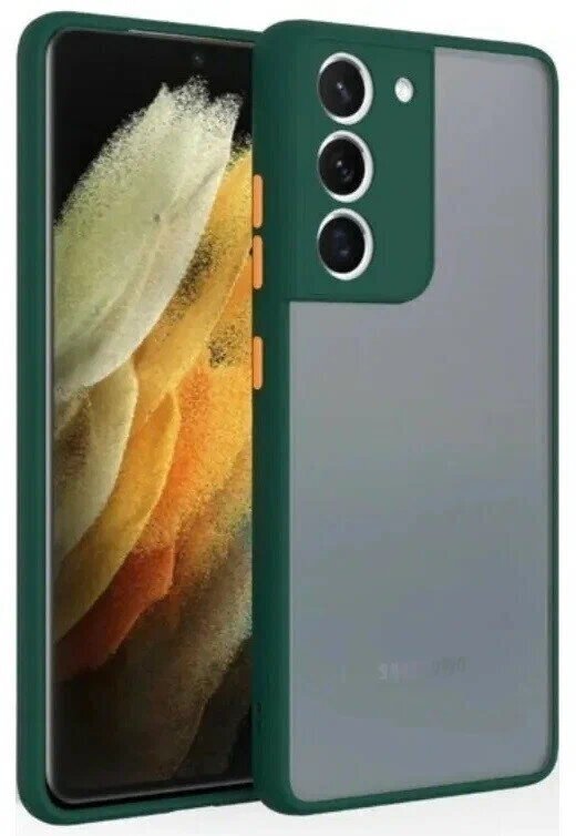 Накладка пластиковая матовая для Samsung Galaxy S22 Plus S906 с силиконовой окантовкой тёмно-зелёная