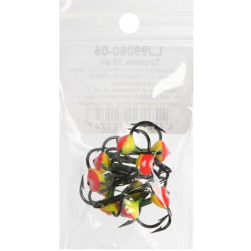 фото Крючки тройные для приманок lucky john с цветными каплями, цвет yr, № 06, 10 шт.