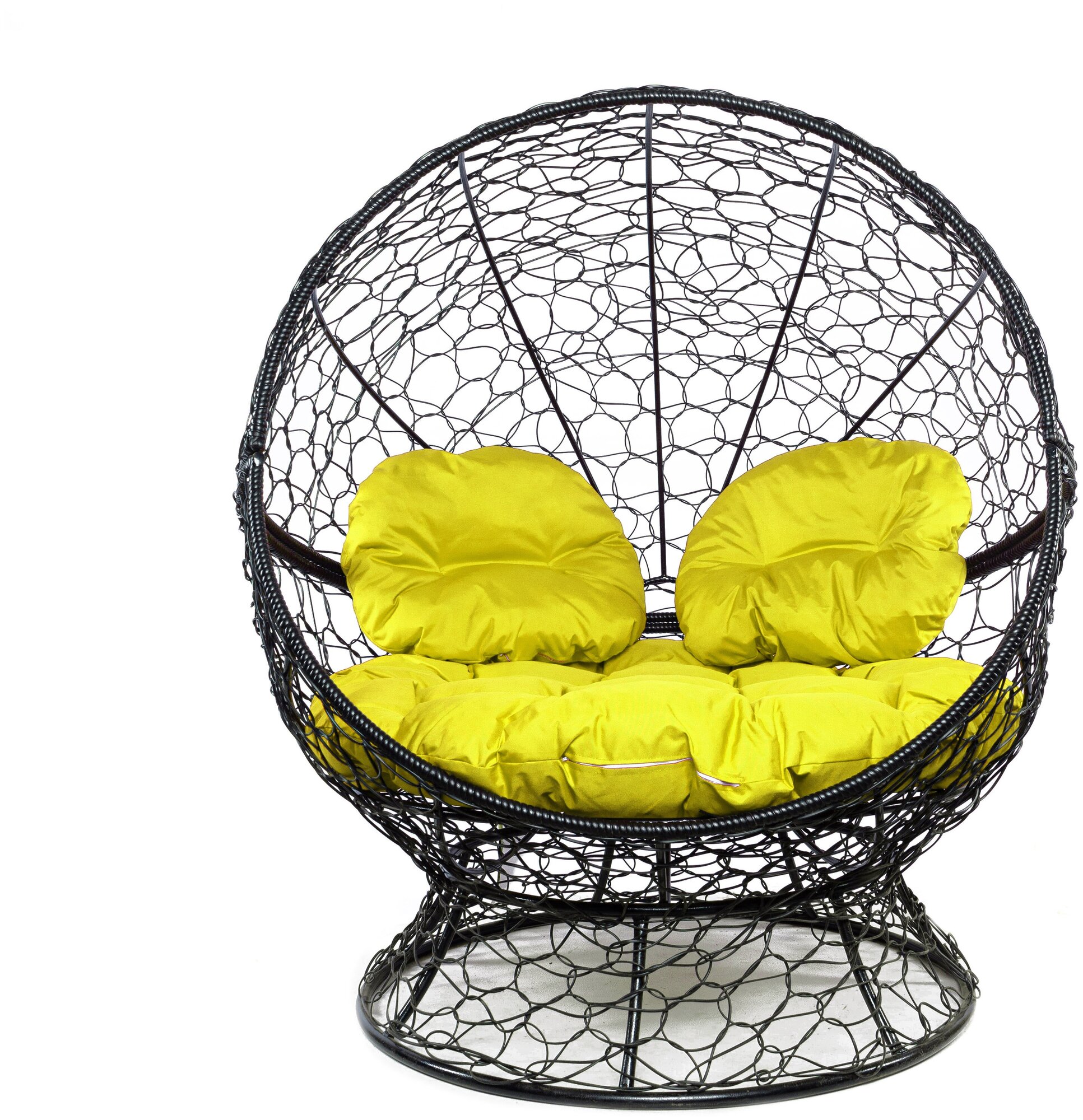 Кресло чёрное M-Group Апельсин ротанг, 11520411 желтая подушка - фотография № 1
