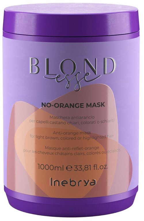 Маска против оранжевого цвета для светлых, окрашенных или осветленных волос No-Orange Inebrya Blondesse, 1000 мл