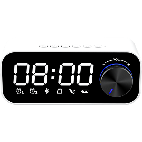 Беспроводная колонка c будильником и часами Recci RSK-W11 Clock Speaker 5 Вт, FM, белый беспроводная портативная колонка br19 fm радио чистый звук компактная bluetooth 5 1 можно брать с собой голубой