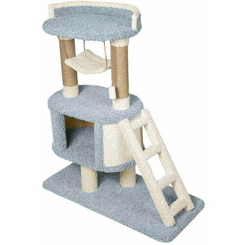 Высокая когтеточка-столбик с домиком и лежанкой для кошек Игруля голубой
