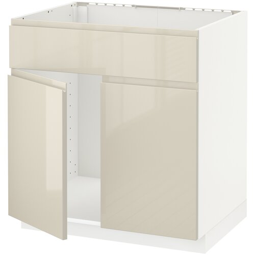 Шкаф для кухни ИКЕА МЕТОД, (ШхГхВ): 80х62.1х80 см, белый/воксторп глянцевый светло-бежевый