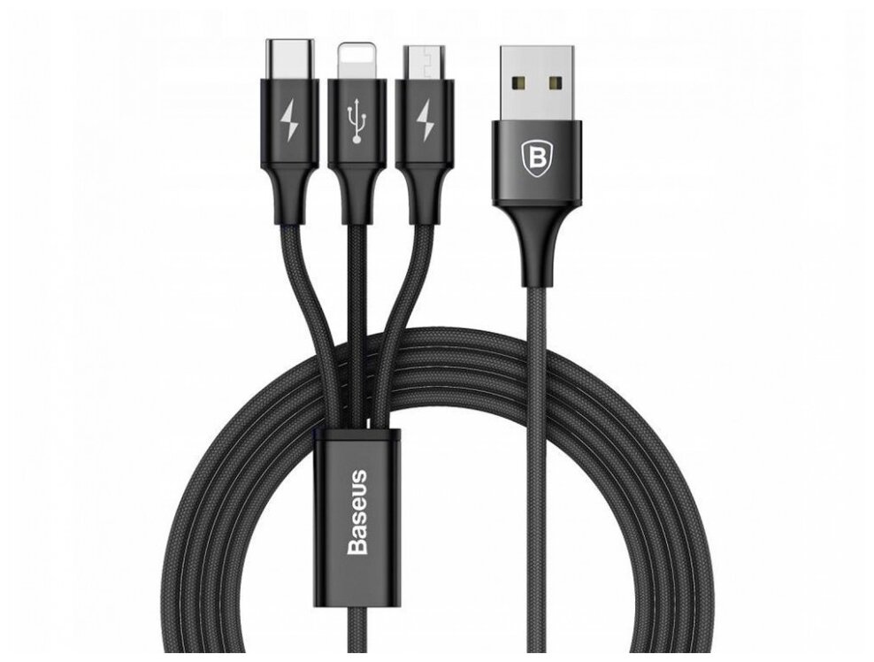 Кабель Baseus Rapid Series 3-in-1 Cable USB - Lightning+MicroUSB+Type-C 1.2m (CAJS000001) - фото №9