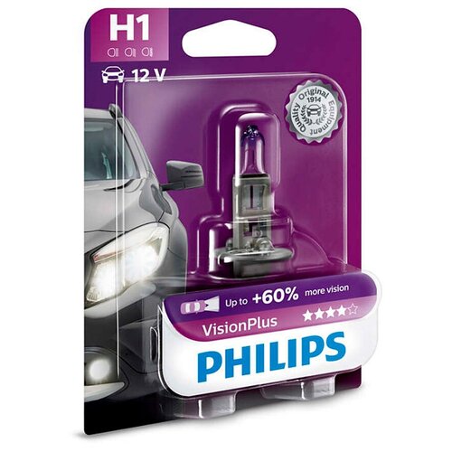 фото Лампа автомобильная галогенная philips visionplus +60% 12258vpb1 h1 55w 1 шт.