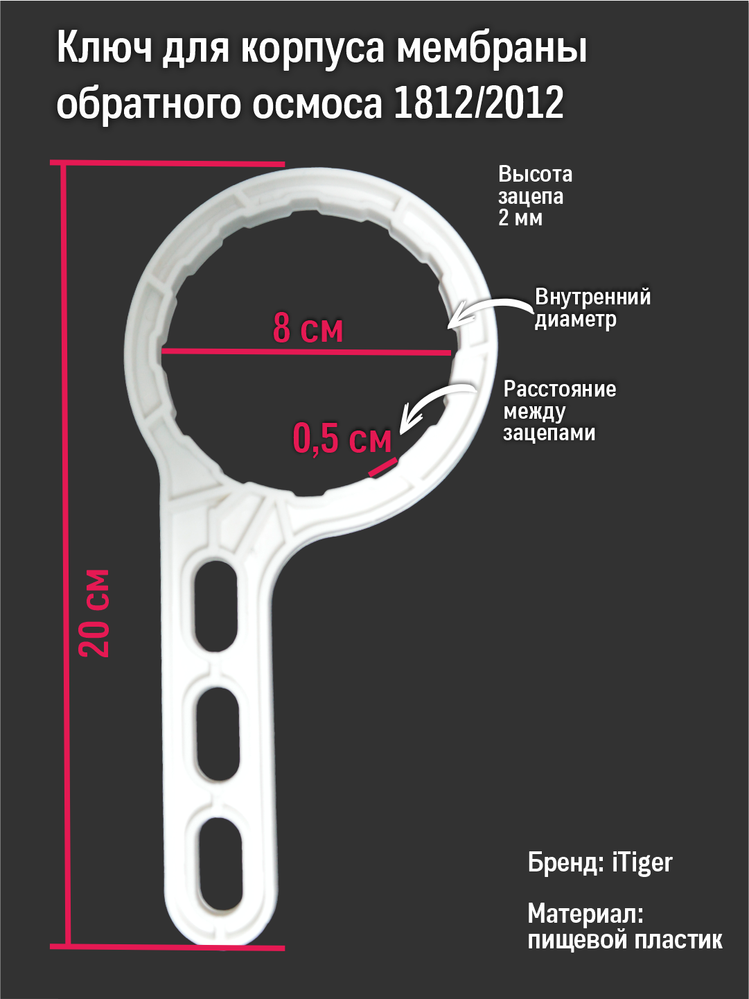 Ключ для корпуса мембраны обратного осмоса стандарта 1812 / 2012 универсальный - фотография № 1