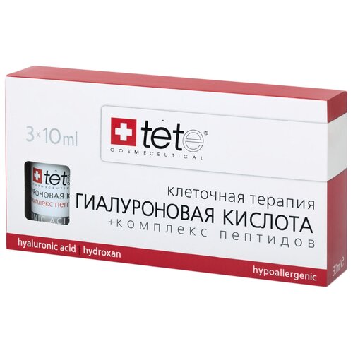 TETe Cosmeceutical Hyaluronic Acid + Peptides средство для лица Гиалуроновая кислота с комплексом пептидов, 10 мл, 3 шт. tete cosmeceutical hyaluronic acid 100% средство для лица гиалуроновая кислота 100% 10 мл