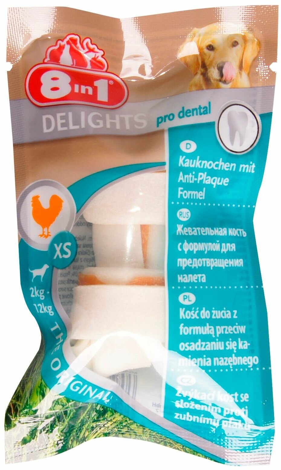 Косточка с куриным мясом для мелких собак с минералами 8in1 DENTAL DELIGHTS XS VLT-108948