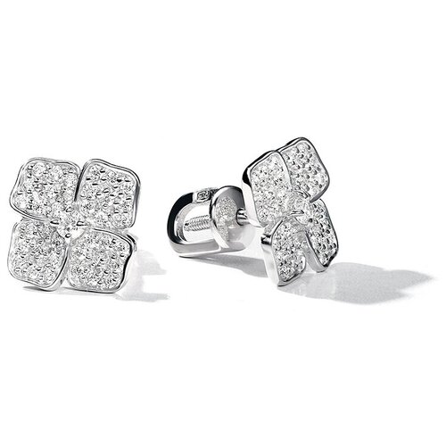 Нежные женские Серьги-пусеты PJ2-163 в виде цветка Клевер , Pepela Jewelry, из серебра, фианиты