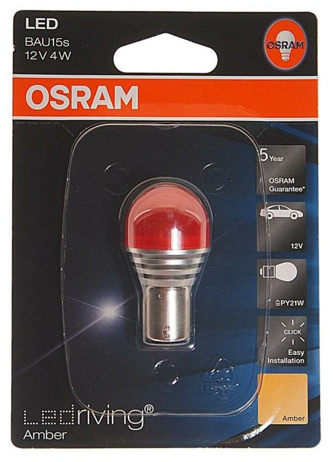 OSRAM 7557YE-01B Автолампа 7557YE-01B лампа PY21W 12V 21W BAU15s <оранж> LED 1500K